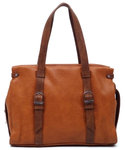 2-Tone Top Handle Satchel Bag CMS043 BROWN